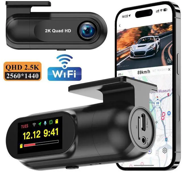 Alt view image 2 of 5 - V40 2.5K Hidden Dash Cam, Single Lens with GPS Trajectory 1440p QHD Recording, 1.47" IPS Display, Built-in WiFi APP Control, Time-Lapse Parking, Loop Recording, G-Sensor