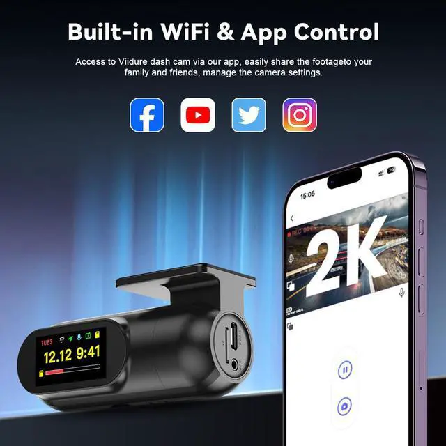 Alt view image 3 of 5 - V40 2.5K Hidden Dash Cam, Single Lens with GPS Trajectory 1440p QHD Recording, 1.47" IPS Display, Built-in WiFi APP Control, Time-Lapse Parking, Loop Recording, G-Sensor