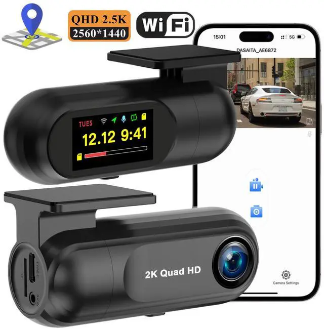 Main image of V40 2.5K Hidden Dash Cam, Single Lens with GPS Trajectory 1440p QHD Recording, 1.47" IPS Display, Built-in WiFi APP Control, Time-Lapse Parking, Loop Recording, G-Sensor