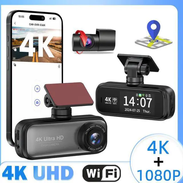 Main image of V26C 4K Dual Channel Dash Cam, Front+Rear Recording with GPS Trajectory 2160p Ultra HD, 1.97" IPS Display, Built-in 2.4G WiFi APP Control, Time-Lapse Parking, G-Sensor, Loop Recording