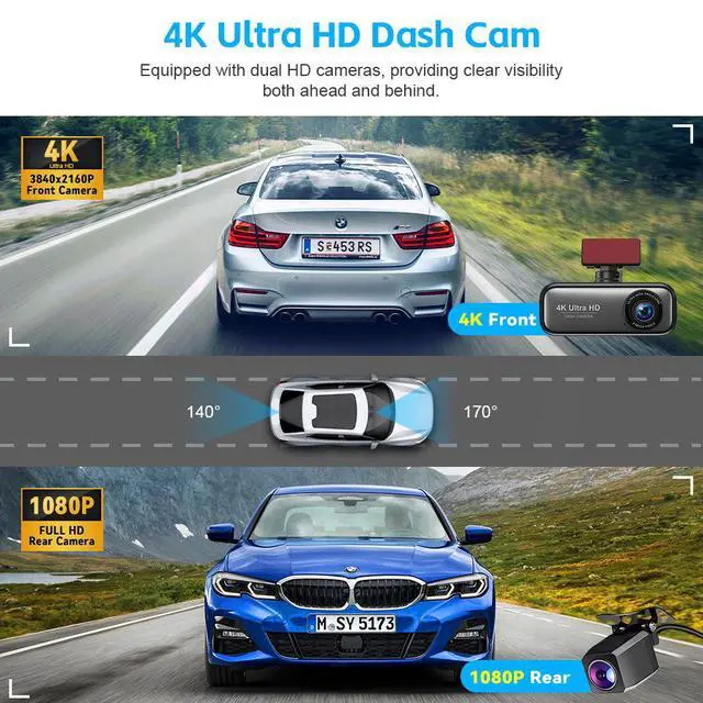 Alt view image 3 of 5 - V26C 4K Dual Channel Dash Cam, Front+Rear Recording with GPS Trajectory 2160p Ultra HD, 1.97" IPS Display, Built-in 2.4G WiFi APP Control, Time-Lapse Parking, G-Sensor, Loop Recording