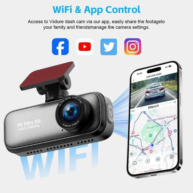 Alt view image 4 of 5 - V26C 4K Dual Channel Dash Cam, Front+Rear Recording with GPS Trajectory 2160p Ultra HD, 1.97" IPS Display, Built-in 2.4G WiFi APP Control, Time-Lapse Parking, G-Sensor, Loop Recording