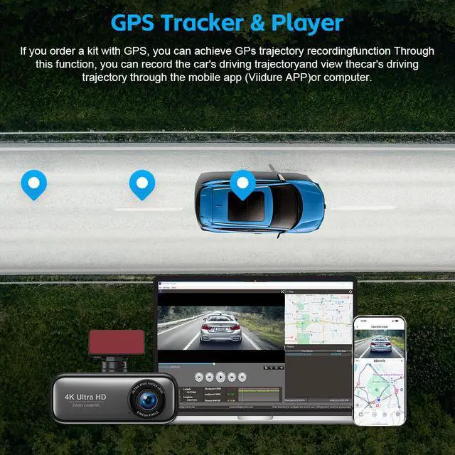 Alt view image 2 of 5 - V26C 4K Dual Channel Dash Cam, Front+Rear Recording with GPS Trajectory 2160p Ultra HD, 1.97" IPS Display, Built-in 2.4G WiFi APP Control, Time-Lapse Parking, G-Sensor, Loop Recording
