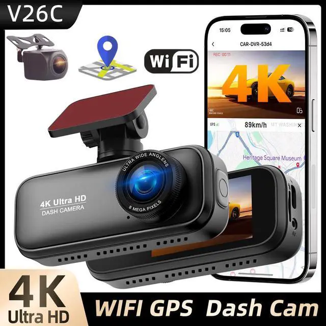 Alt view image 5 of 5 - V26C 4K Dual Channel Dash Cam, Front+Rear Recording with GPS Trajectory 2160p Ultra HD, 1.97" IPS Display, Built-in 2.4G WiFi APP Control, Time-Lapse Parking, G-Sensor, Loop Recording