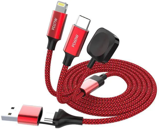 Main image of 2-in-3 Nylon Braided PD Fast Charging Cable, 60W 3A Multi-Device Cord with Magnetic Apple Watch Charger Retractable? Fixed 1.8m Length For iPhone, USB-C, Watch Data Sync 480Mbps