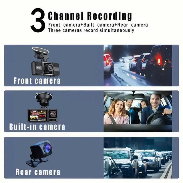 Alt view image 4 of 5 - S26Q 4K 3-Channel Dash Cam, Front+Interior+Rear Triple Recording 4K Ultra HD Front + 720p Interior/Rear, 2.0" IPS Display, Built-in WiFi, G-Sensor, Parking Monitor, Loop Recording, 128GB Support