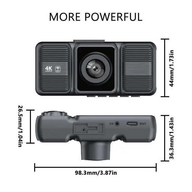 Alt view image 3 of 5 - S26Q 4K 3-Channel Dash Cam, Front+Interior+Rear Triple Recording 4K Ultra HD Front + 720p Interior/Rear, 2.0" IPS Display, Built-in WiFi, G-Sensor, Parking Monitor, Loop Recording, 128GB Support