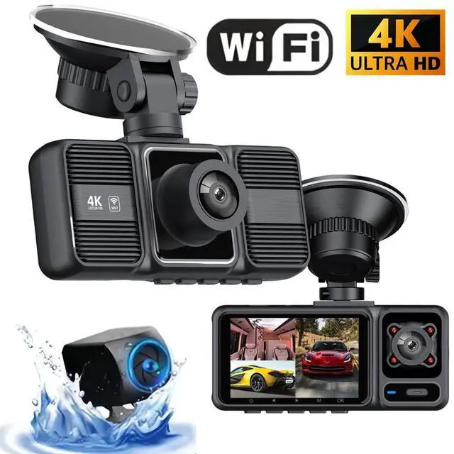 Main image of S26Q 4K 3-Channel Dash Cam, Front+Interior+Rear Triple Recording 4K Ultra HD Front + 720p Interior/Rear, 2.0" IPS Display, Built-in WiFi, G-Sensor, Parking Monitor, Loop Recording, 128GB Support