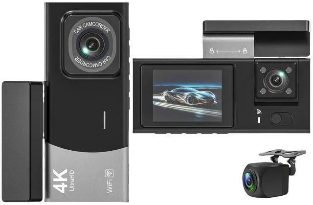 Main image of Y08 4K 3-Channel Dash Cam, Front+Interior+Rear Triple Recording 4K Ultra HD Front + 720p Interior/Rear, 2.0" IPS Display, Built-in WiFi, G-Sensor, Parking Monitor, 128GB Support