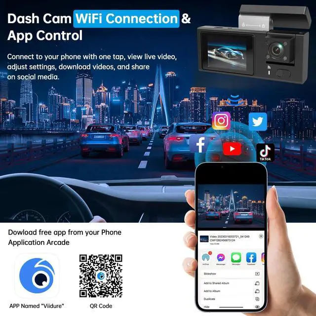 Alt view image 4 of 5 - Y08 4K 3-Channel Dash Cam, Front+Interior+Rear Triple Recording 4K Ultra HD Front + 720p Interior/Rear, 2.0" IPS Display, Built-in WiFi, G-Sensor, Parking Monitor, 128GB Support