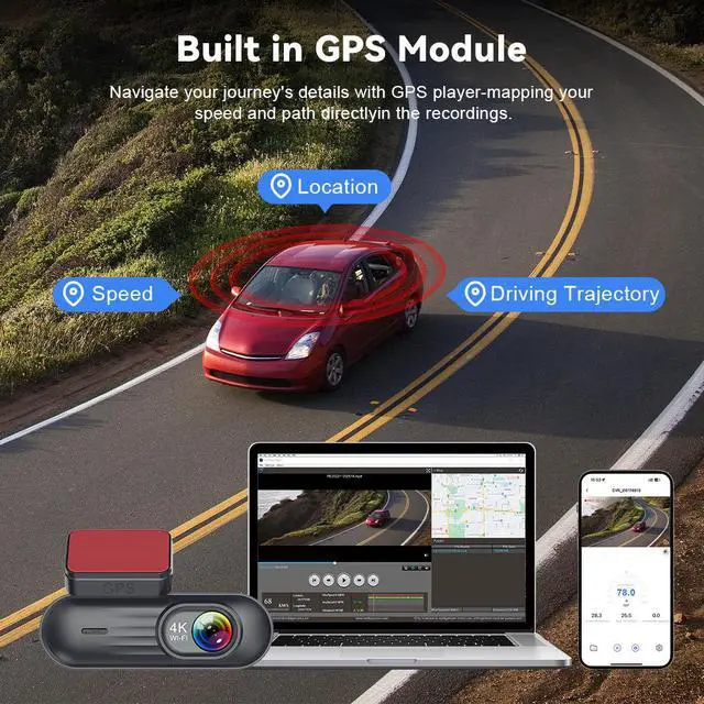 Alt view image 5 of 5 - V38 4K Dual Channel Dash Cam, Front+Rear Recording with Built-in GPS 4K+4K Ultra HD, 3.19" IPS Display, 830D 8MP Processor, Built-in WiFi APP Control, Time-Lapse Parking, G-Sensor