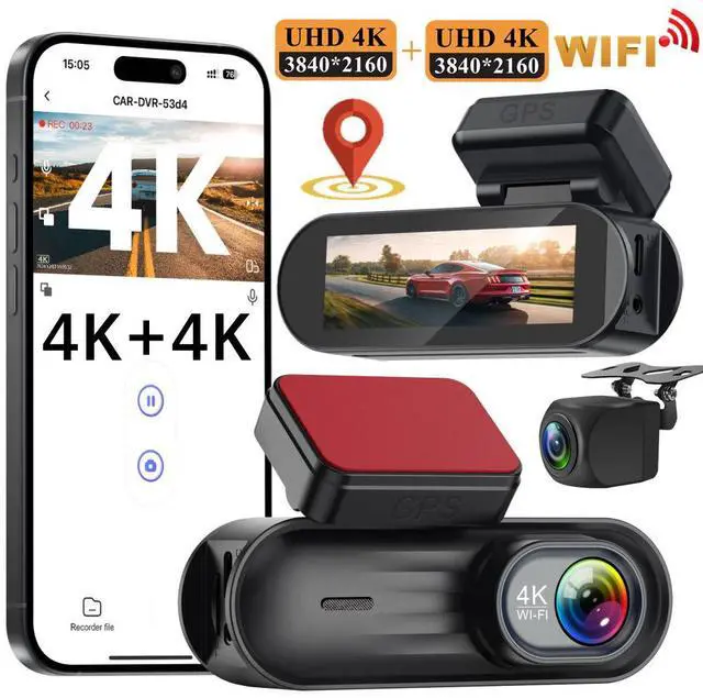 Main image of V38 4K Dual Channel Dash Cam, Front+Rear Recording with Built-in GPS 4K+4K Ultra HD, 3.19" IPS Display, 830D 8MP Processor, Built-in WiFi APP Control, Time-Lapse Parking, G-Sensor