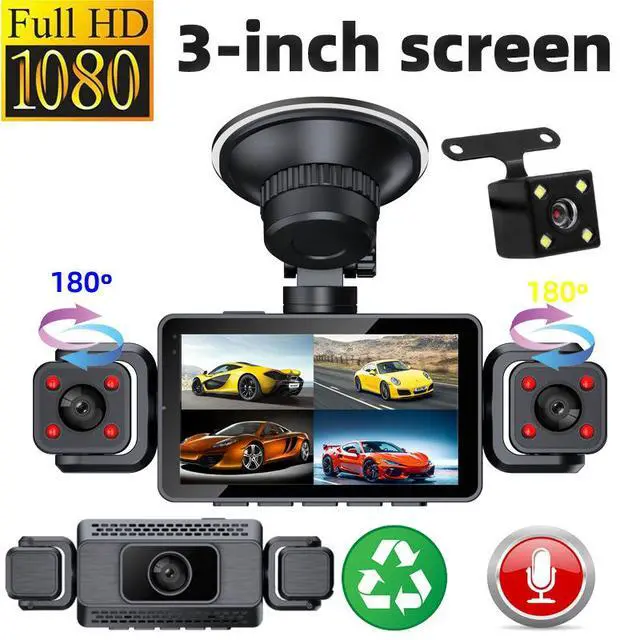 Alt view image 2 of 4 - S22 4-Channel Dash Cam, Front+Rear+Left+Right Quad Recording 1080p HD, 3.0" IPS Display, 8 IR Lights for Night Vision, Built-in WiFi APP Control, Parking Monitor, Loop Recording