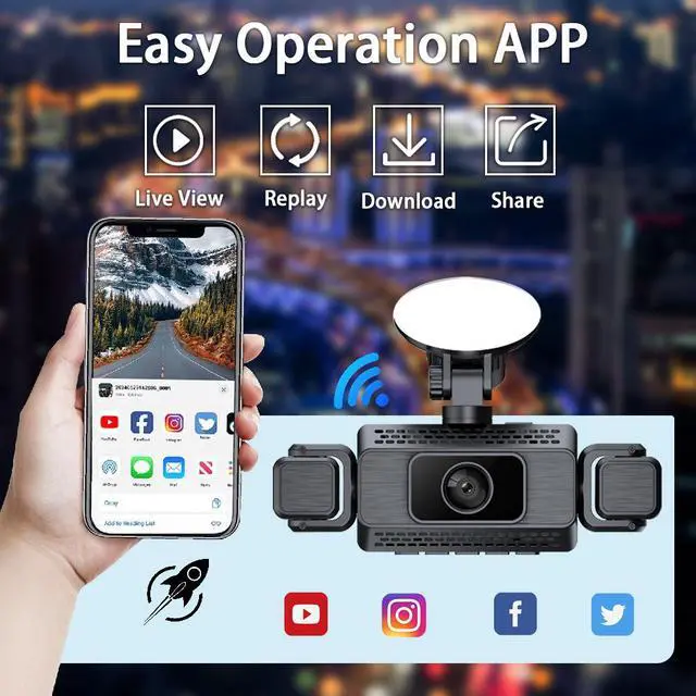 Alt view image 3 of 4 - S22 4-Channel Dash Cam, Front+Rear+Left+Right Quad Recording 1080p HD, 3.0" IPS Display, 8 IR Lights for Night Vision, Built-in WiFi APP Control, Parking Monitor, Loop Recording