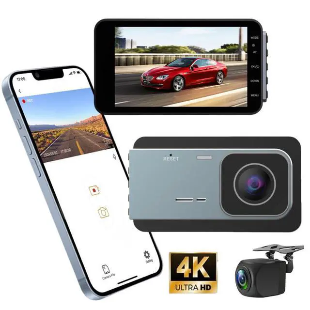 Alt view image 2 of 5 - F4 4K Dual Channel Dash Cam, Front+Rear Recording with 4.0" IPS Display 4K Ultra HD Front (SC401) + 1080p Rear (AHD), Built-in G-Sensor, Parking Monitor, Loop Recording ACC Hardwire Kit Included