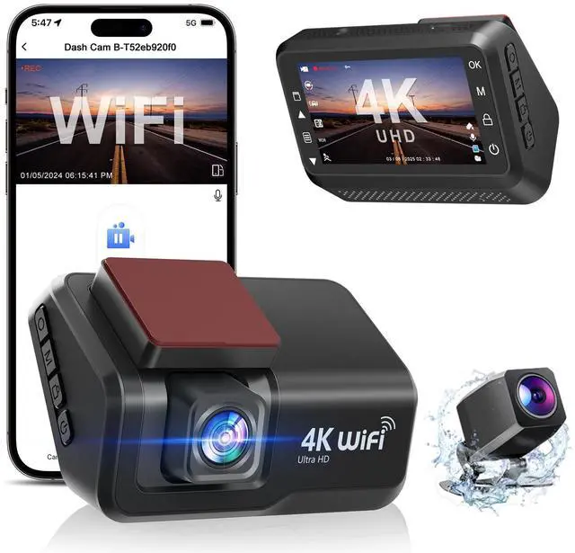 Main image of S8 4K Dual Channel Dash Cam, Front+Rear Recording with GPS Trajectory 4K Ultra HD Front + 1080p Rear, 3.0" IPS Display, Built-in WiFi, G-Sensor, Parking Monitor ACC Hardwire Kit Included
