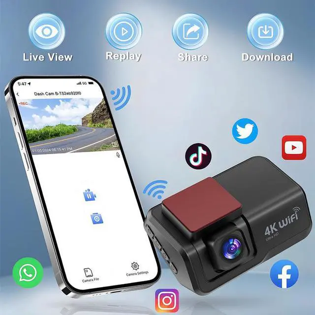 Alt view image 2 of 3 - S8 4K Dual Channel Dash Cam, Front+Rear Recording with GPS Trajectory 4K Ultra HD Front + 1080p Rear, 3.0" IPS Display, Built-in WiFi, G-Sensor, Parking Monitor ACC Hardwire Kit Included