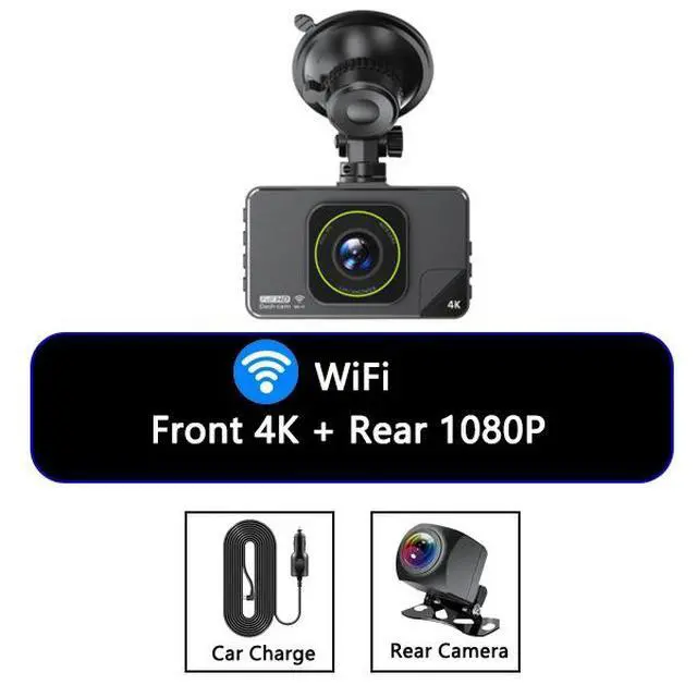 Alt view image 2 of 5 - M79 4K Dual Channel Dash Cam, Front+Rear Recording 4K Ultra HD Front + 1080p Rear, 5MP Sensor, 170° Front + 150° Rear Wide Angle, Built-in WiFi APP Control, G-Sensor, WDR, Parking Monitor, Loop Reco