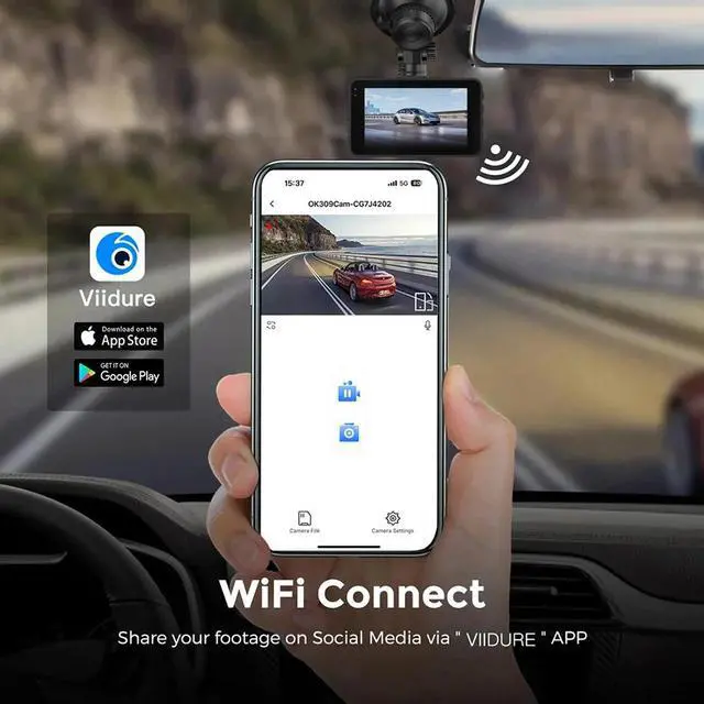 Alt view image 5 of 5 - M79 4K Dual Channel Dash Cam, Front+Rear Recording 4K Ultra HD Front + 1080p Rear, 5MP Sensor, 170° Front + 150° Rear Wide Angle, Built-in WiFi APP Control, G-Sensor, WDR, Parking Monitor, Loop Reco