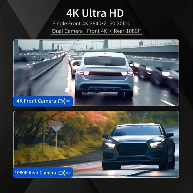 Alt view image 3 of 5 - M79 4K Dual Channel Dash Cam, Front+Rear Recording 4K Ultra HD Front + 1080p Rear, 5MP Sensor, 170° Front + 150° Rear Wide Angle, Built-in WiFi APP Control, G-Sensor, WDR, Parking Monitor, Loop Reco