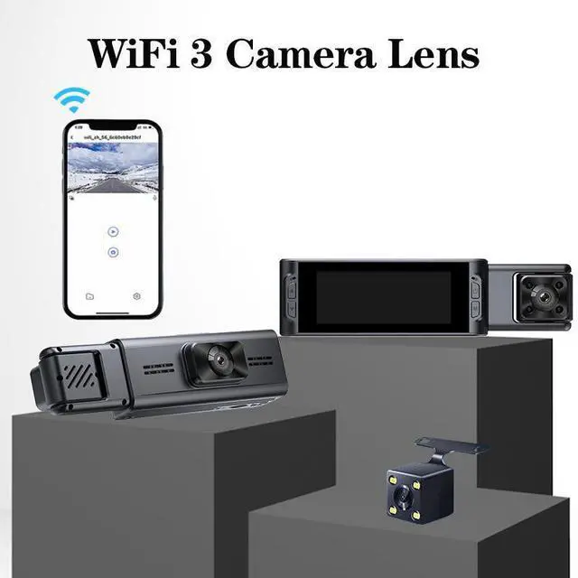 Alt view image 4 of 4 - S18 3-Channel Dash Cam, Front+Interior+Rear Triple Recording 1080p Front + 480p Interior/Rear, 3.16" IPS Display, 170° Wide Angle, Built-in WiFi APP Control, Motion Detection, Loop Recording