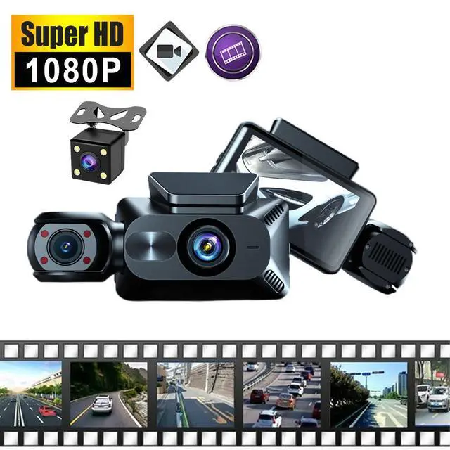 Alt view image 2 of 5 - 3-Channel Dash Cam, Front+Interior+Rear Triple Recording 1080p HD, 3.0" IPS Display, Built-in WiFi APP Control, 140° Wide Angle, F2.6 Aperture, Loop Recording 64GB Card Included