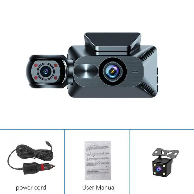Alt view image 4 of 5 - 3-Channel Dash Cam, Front+Interior+Rear Triple Recording 1080p HD, 3.0" IPS Display, Built-in WiFi APP Control, 140° Wide Angle, F2.6 Aperture, Loop Recording 64GB Card Included