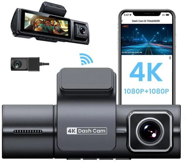 Main image of F9 4K 3-Channel Dash Cam, Front+Interior+Rear Triple Recording 4K Ultra HD Front + 1080p Interior + 1080p Rear, 6MP Sensor, 3.0" IPS Display, Built-in GPS Trajectory, WiFi APP Control, 256GB Card In