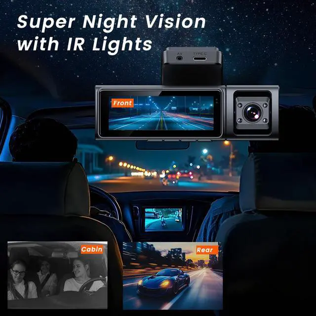 Alt view image 5 of 5 - F9 4K 3-Channel Dash Cam, Front+Interior+Rear Triple Recording 4K Ultra HD Front + 1080p Interior + 1080p Rear, 6MP Sensor, 3.0" IPS Display, Built-in GPS Trajectory, WiFi APP Control, 256GB Card In