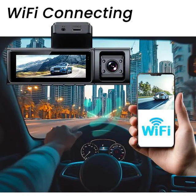 Alt view image 3 of 5 - F9 4K 3-Channel Dash Cam, Front+Interior+Rear Triple Recording 4K Ultra HD Front + 1080p Interior + 1080p Rear, 6MP Sensor, 3.0" IPS Display, Built-in GPS Trajectory, WiFi APP Control, 256GB Card In