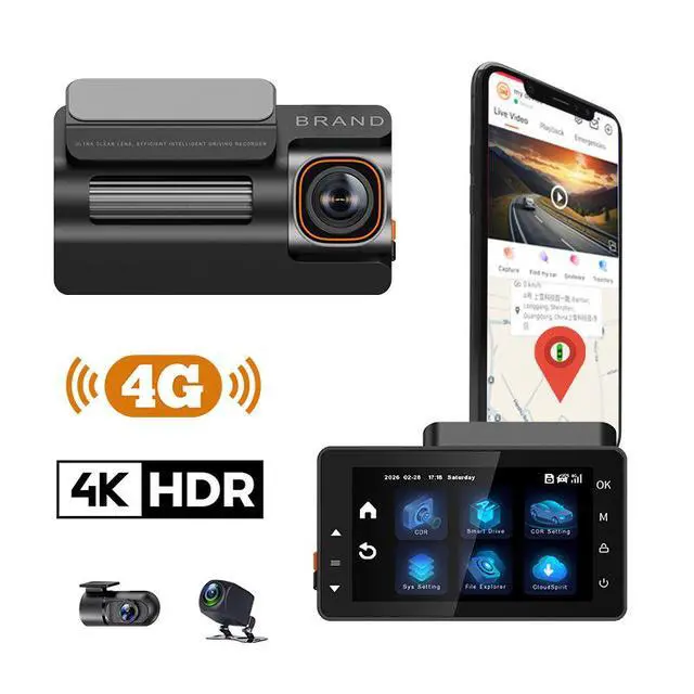 Alt view image 4 of 5 - 4G 3-Channel Dash Cam, 4K Ultra HD Front + 1080p Interior + 1080p Rear ADAS Warning, GPS Fleet Tracking, Remote Live View, CMSV6 Platform 128GB Card Included for Rideshare, Taxi, Fleet