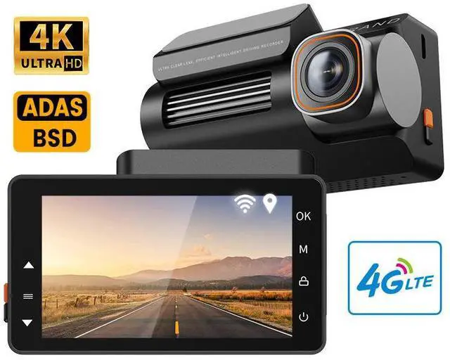 Main image of 4G 3-Channel Dash Cam, 4K Ultra HD Front + 1080p Interior + 1080p Rear ADAS Warning, GPS Fleet Tracking, Remote Live View, CMSV6 Platform 128GB Card Included for Rideshare, Taxi, Fleet