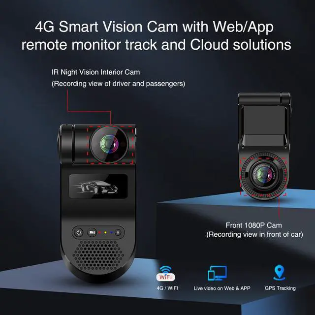 Alt view image 2 of 5 - 4G Dual Channel Dash Cam, Front+Interior Recording 1080p HD, Remote Live View, GPS Tracking, CMSV6 Fleet Platform 32GB Card Included for Rideshare, Taxi, Commercial Fleet