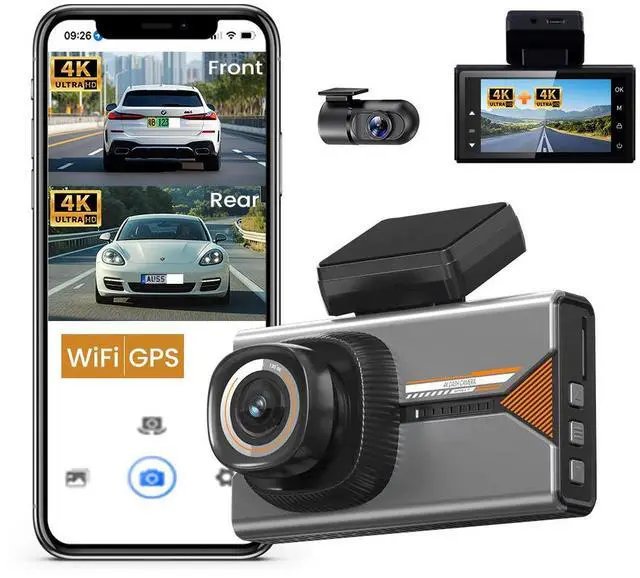 Main image of 4K+4K Dual Channel Dash Cam, Front+Rear Dual 4K Recording 2160p Ultra HD, GPS Trajectory, WiFi APP Control, 3.0" IPS Display, G-Sensor, Loop Recording 64GB Card Included
