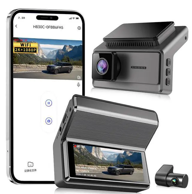 Alt view image 5 of 5 - 2K+1K Dual Channel Dash Cam, Front+Rear Recording 1440p Front + 1080p Rear, WiFi APP Control, 3.0" IPS Display, Parking Monitor, G-Sensor, Loop Recording 32GB Card Included