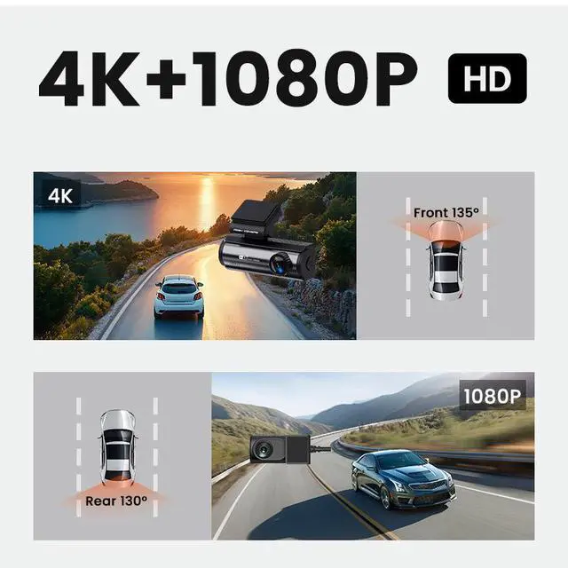 Alt view image 3 of 5 - X50 4K+1K Dual Channel Dash Cam, Front+Rear Recording 4K Ultra HD Front + 1080p Rear, GPS Trajectory, WiFi APP Control, 3.0" IPS Display, F1.8 Aperture, Parking Monitor 64GB Card Included