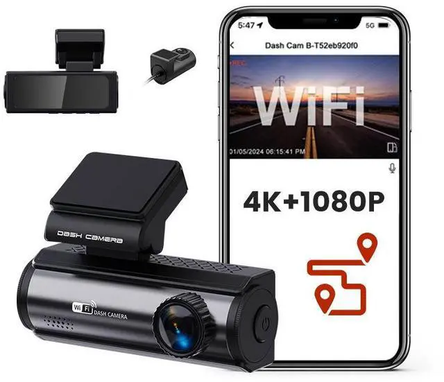Main image of X50 4K+1K Dual Channel Dash Cam, Front+Rear Recording 4K Ultra HD Front + 1080p Rear, GPS Trajectory, WiFi APP Control, 3.0" IPS Display, F1.8 Aperture, Parking Monitor 64GB Card Included