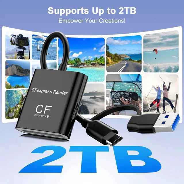 Alt view image 5 of 6 - CR396 CFexpress Type B Card Reader, USB 3.2 Gen 2 10Gbps Dual Connector (USB-A + Type-C), 2-in-1 for Laptop, PC, Smartphone, Tablet High Speed for Professional Cameras