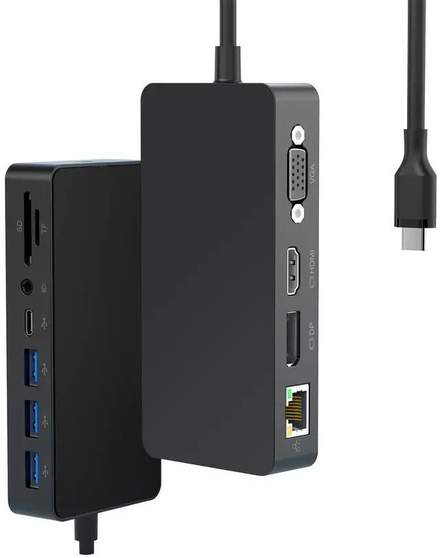 Main image of SH701C 12-in-1 Docking Station for Surface Pro 7/8/9/X/11, Type-C Hub with Gigabit Ethernet, 100W PD, Dual 4K Display (DP+HDMI), VGA, 3xUSB 3.0, SD/TF Card Reader, Audio Port