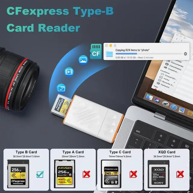 Alt view image 4 of 5 - CR355 CFexpress Type B Card Reader, USB 3.2 Gen 2 10Gbps Dual Connector (Type-C + USB-A), Ultra-Compact Portable Memory Card Reader for Professional Cameras