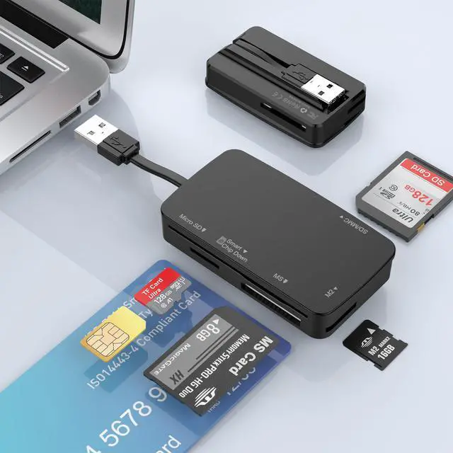 Alt view image 2 of 4 - 6-in-1 Multi-Function Smart Card Reader, USB 2.0 Supports IC, ID, SIM, CAC, SD, TF, MS, M2 Cards For Banking, Tax Filing, Insurance Reimbursement, Government ID, Medical Card