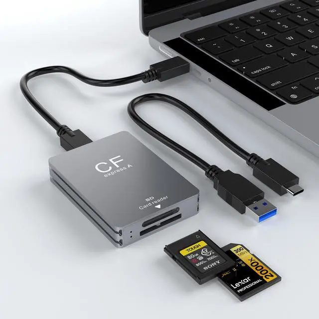 Alt view image 2 of 4 - CFexpress Type A & SD 3.0 2-in-1 Card Reader, USB 3.2 Gen 2 10Gbps Aluminum Alloy External Reader for Professional Cameras, PC, Laptop, Tablet, Android Phone