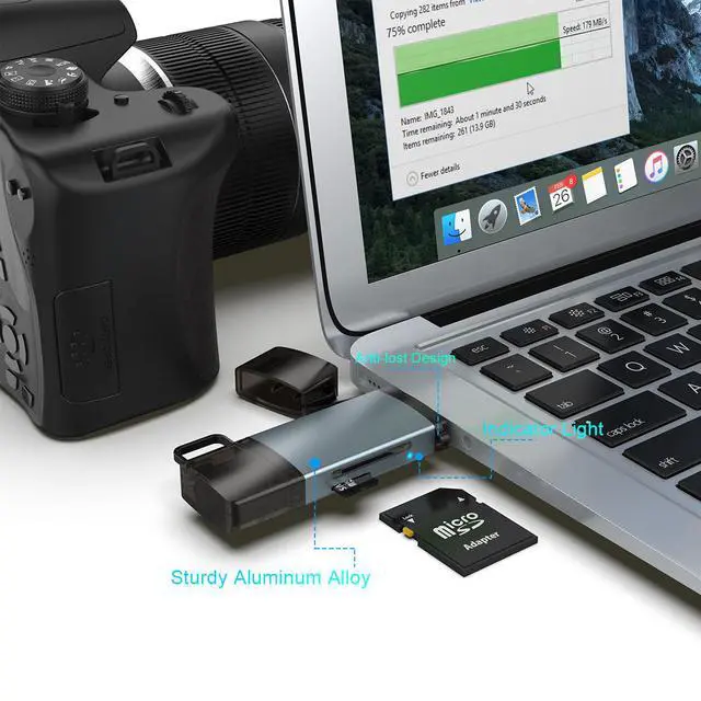Alt view image 4 of 4 - USB 3.0 Dual Card Reader, SD4.0 + TF4.0 2-in-1 Dual Slot for SD and microSD Cards, USB 3.2 High Speed, USB-C/Type-C Adapter, OTG for Phone, PC, Laptop