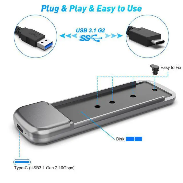 Alt view image 5 of 5 - ME902 USB 3.1 Gen 2 M.2 NVMe SSD Enclosure, 10Gbps High Speed Tool-Free External Hard Drive Case for NVMe SSDs, Supports 2230/2242/2260/2280, Up to 2TB Type-C Aluminum
