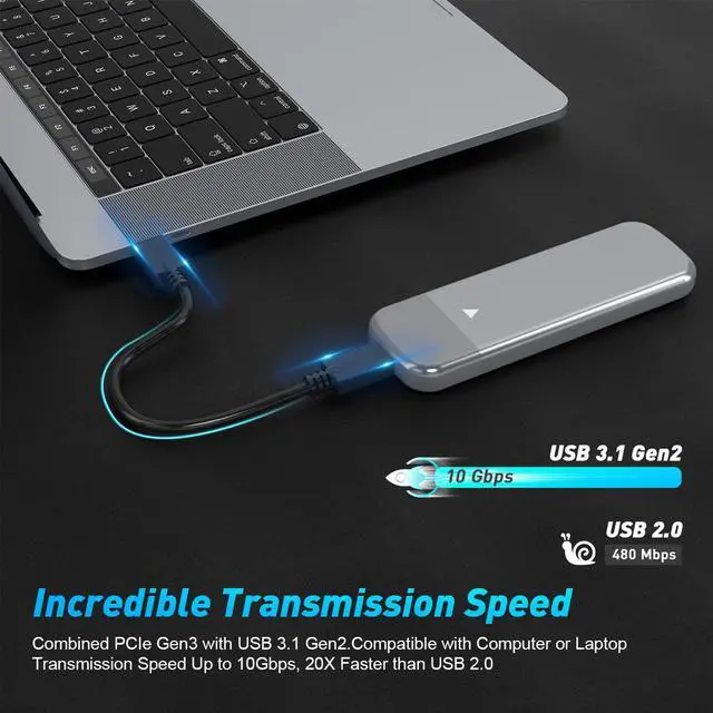 Alt view image 3 of 5 - ME902 USB 3.1 Gen 2 M.2 NVMe SSD Enclosure, 10Gbps High Speed Tool-Free External Hard Drive Case for NVMe SSDs, Supports 2230/2242/2260/2280, Up to 2TB Type-C Aluminum