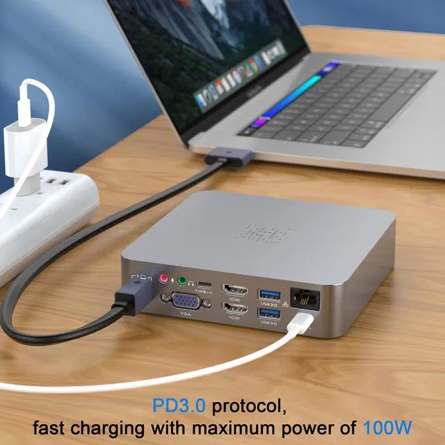 Alt view image 2 of 3 - 18-in-1 Dual Type-C Docking Station for MacBook, Triple Display 4K HDMI+DP+VGA, 100W PD Charging, Gigabit Ethernet, 10Gbps USB-C, SD/TF Card Reader, USB 3.0 Hub For MacBook Pro/Air