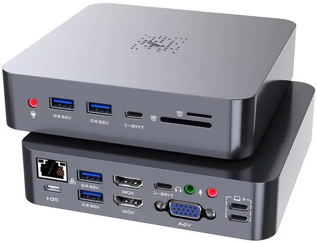 Main image of 18-in-1 Dual Type-C Docking Station for MacBook, Triple Display 4K HDMI+DP+VGA, 100W PD Charging, Gigabit Ethernet, 10Gbps USB-C, SD/TF Card Reader, USB 3.0 Hub For MacBook Pro/Air
