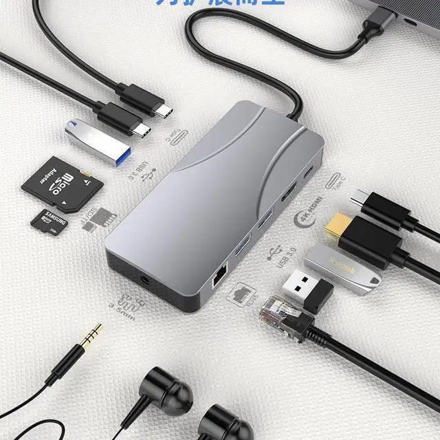 Alt view image 2 of 4 - 11-in-1 Type-C Docking Station, 4K@60Hz HDMI, 100M Ethernet, 3×USB 3.0, SD/TF Card Reader, 100W PD, Audio/Mic USB C Hub for MacBook, Laptop, Tablet, Phone