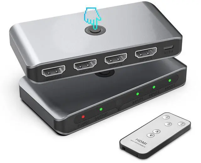 Main image of 3-Port HDMI KVM Switch, 4K@60Hz 3-in-1 Out, IR Remote Control + Button Switching Share Monitor, Keyboard, Mouse Between 3 Computers/PS4/Xbox, Plug & Play for Windows PC, Laptop