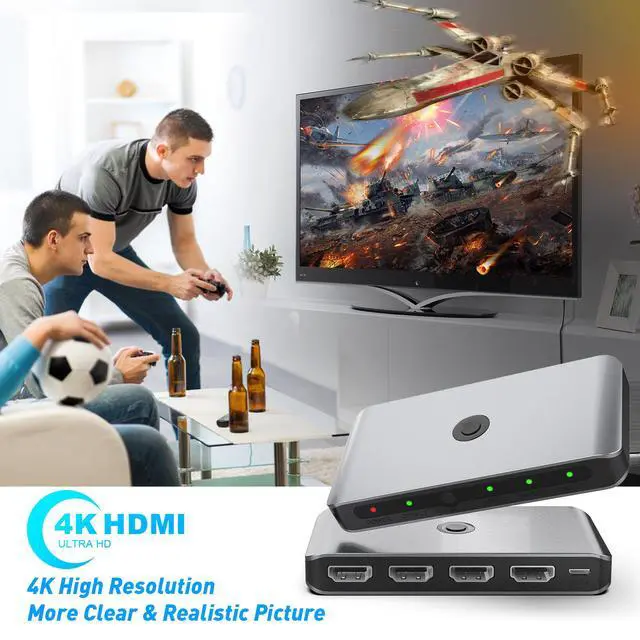 Alt view image 3 of 4 - 3-Port HDMI KVM Switch, 4K@60Hz 3-in-1 Out, IR Remote Control + Button Switching Share Monitor, Keyboard, Mouse Between 3 Computers/PS4/Xbox, Plug & Play for Windows PC, Laptop
